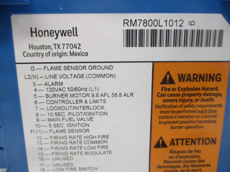 HONEYWELL RM7800L1012 F/W 5029 120VAC 9.8A REV. C NSMP