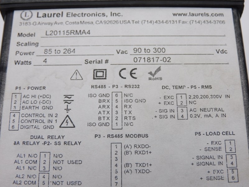 LAUREL ELECTRONICS L20115RMA4 90-300VDC NSMP