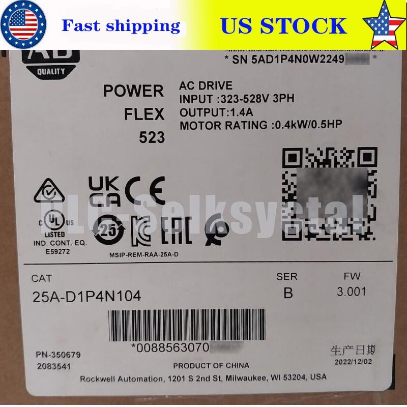Allen-Bradley 25A-D1P4N104 PowerFlex 523 AC Drive 0.4kW 0.5HP Pack US Free Tax
