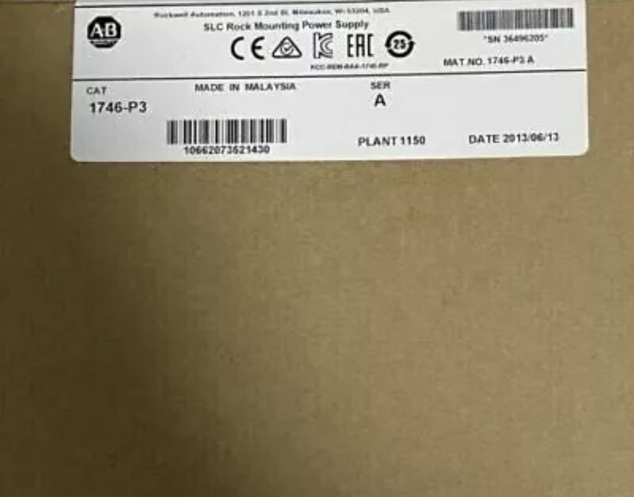 Allen Bradley 1746-P3 SER A SLC 500 Power Supply Module 1746P3 NEW