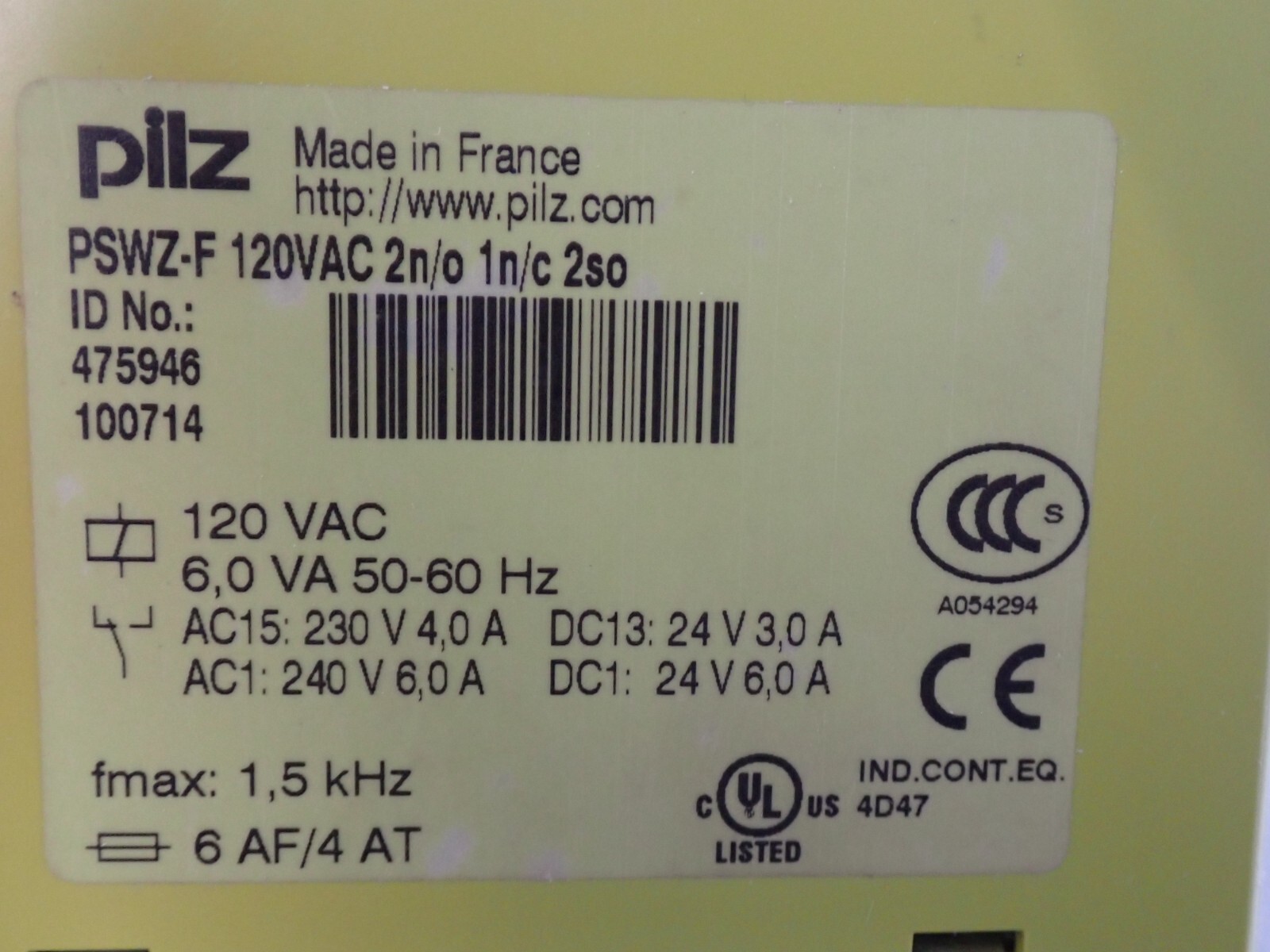 PSWZ-F PILZ 120VAC 2n/o 1n/c 2so D59