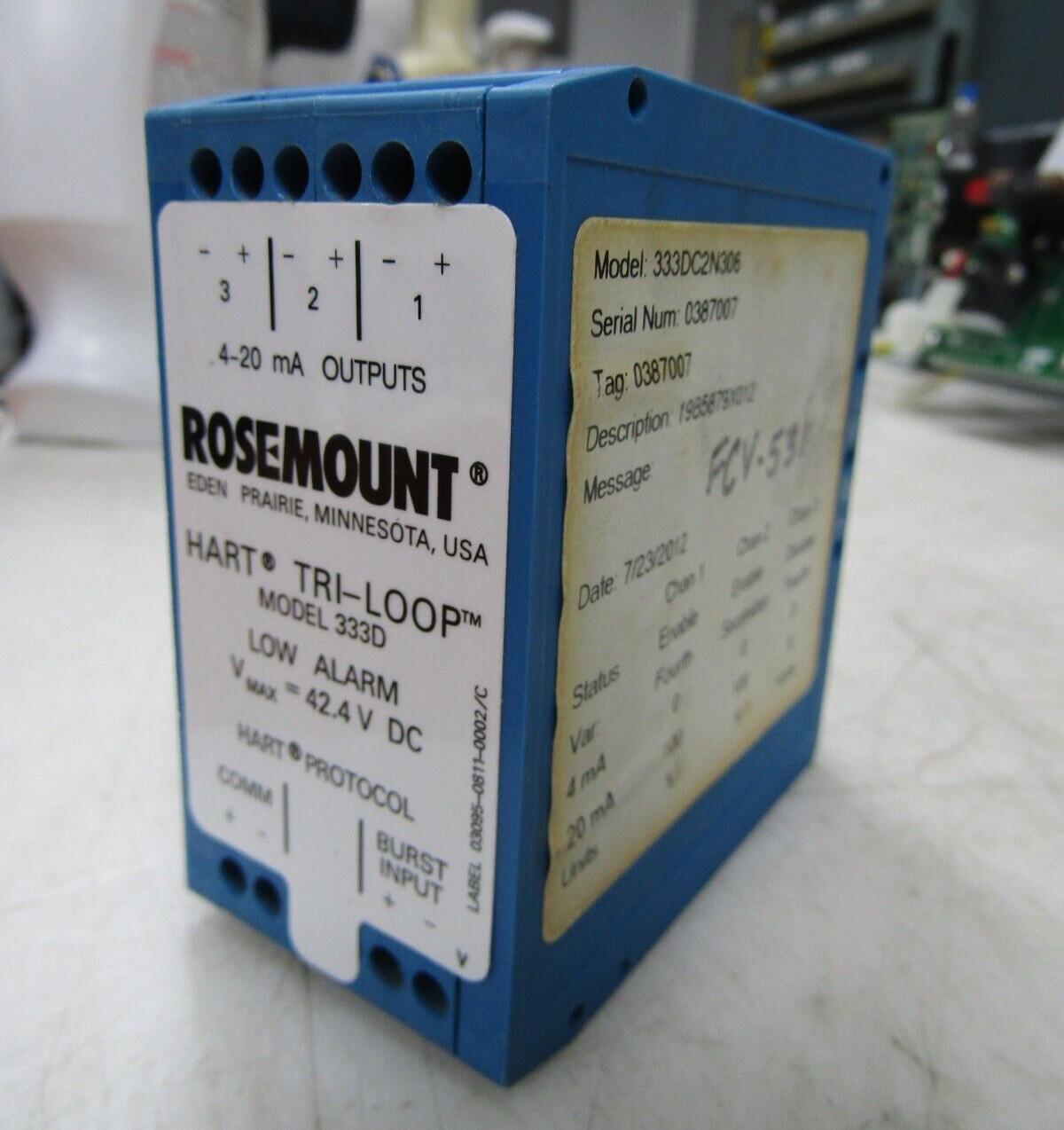 💥ROSEMOUNT HART 333DC2N306 TRI-LOOP SIGNAL CONVERTER 42.4VDC