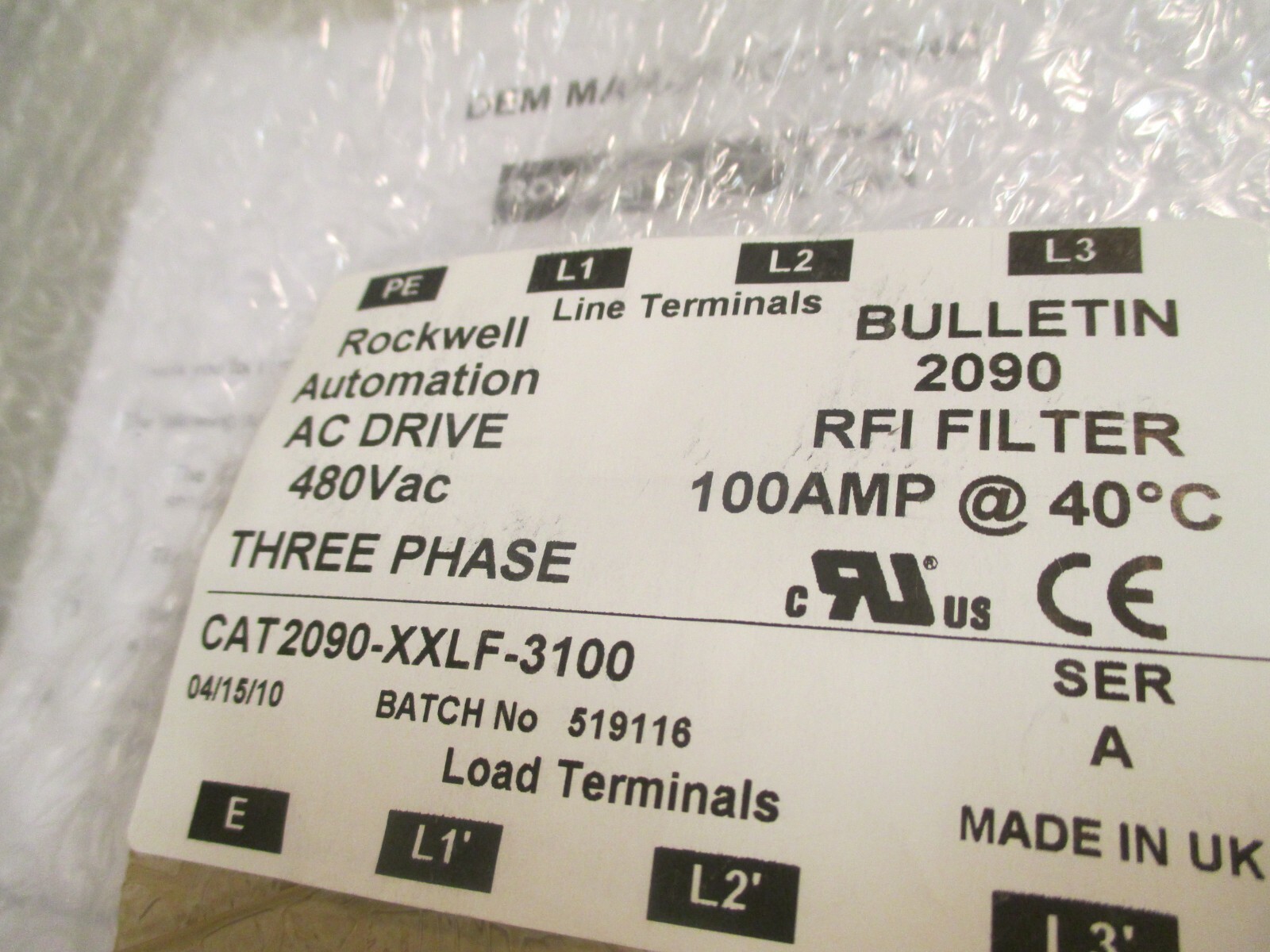 Allen Bradley 3 Phase AC Line Filter Ser. A 2090-XXLF-3100
