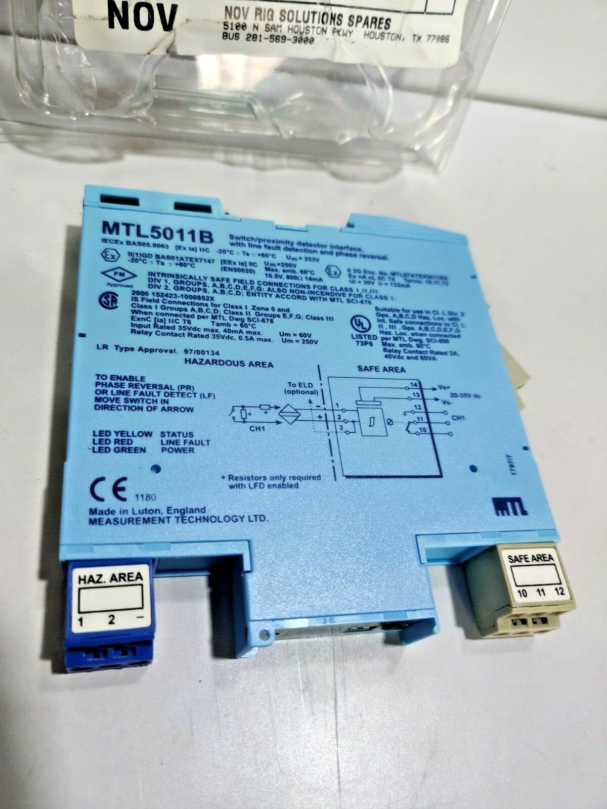 MEASUREMENT TECHNOLOGY LTD MTL 5011B IS BARRIER, SWITCH INPUT Proximity Detector