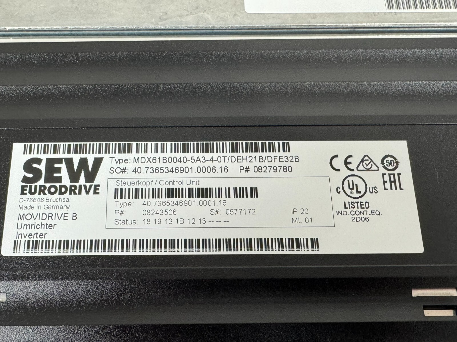 USED SEW EURODRIVE MDX61B0040-5A3-4-0T/DEH21B/DFE32B MOVIDRIVE MDX61B-00/0T