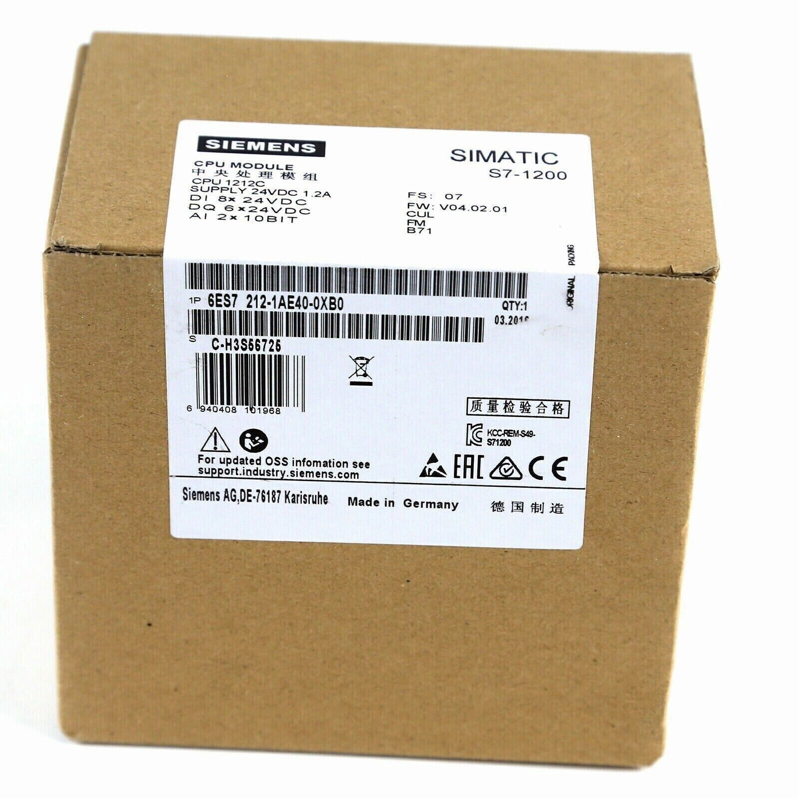 1PC 6ES7 212-1AE40-0XB0 SIEMENS 6ES7212-1AE40-0XB0 S7-1200 Compact CPU 1212C New