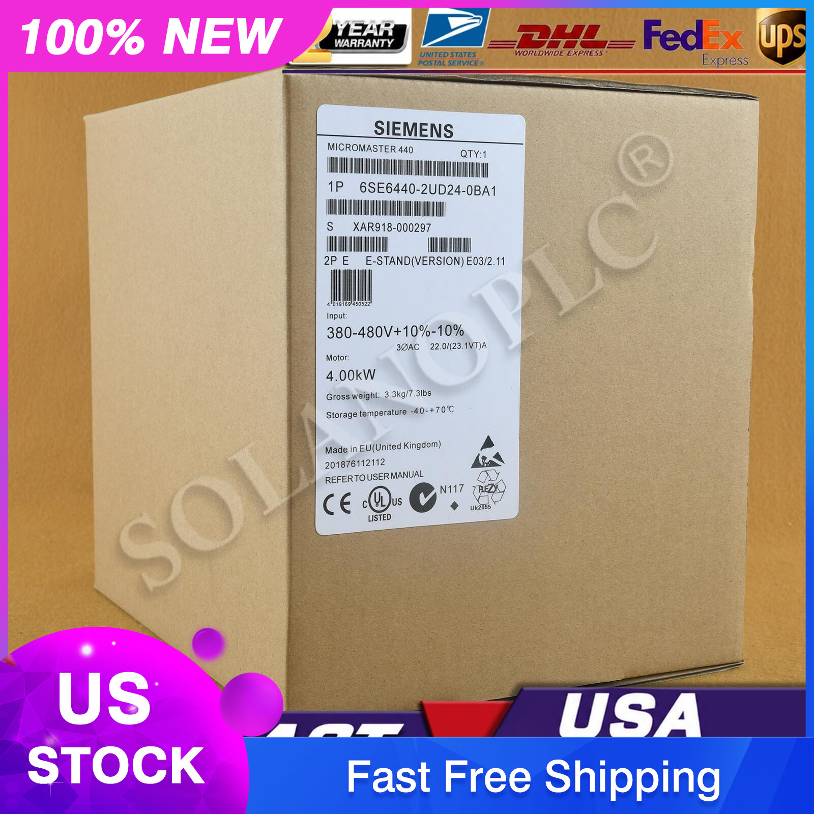New Siemens 6SE6440-2UD24-0BA1 6SE64402UD240BA1 MICROMASTER440 without filter