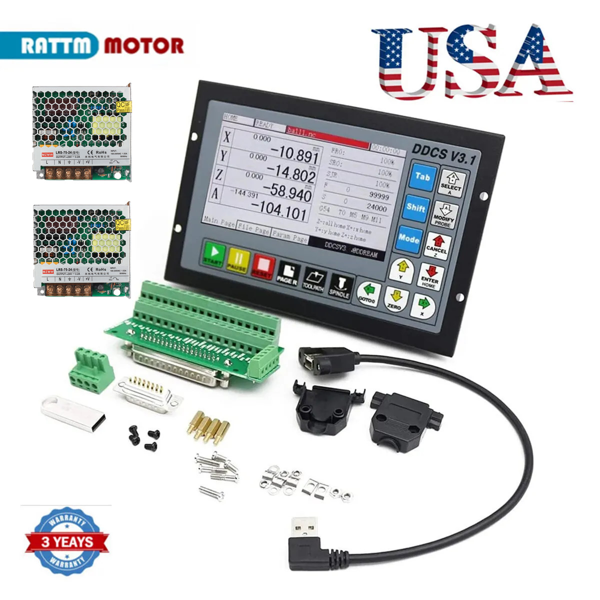 「US」DDCSV3.1 CNC Controller 4 Axis Offline Motion Control PLC + 24V Power Supply