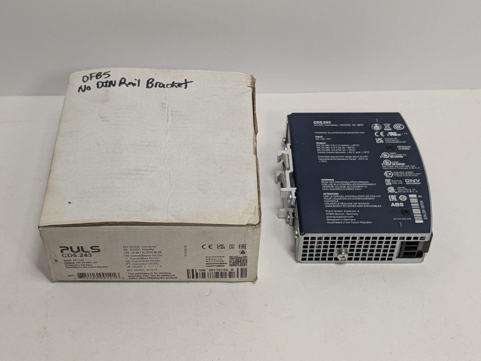 Puls CD5.243 DC/DC Converter 12V to 24-28V, 4A NO DIN RAIL BRACKET