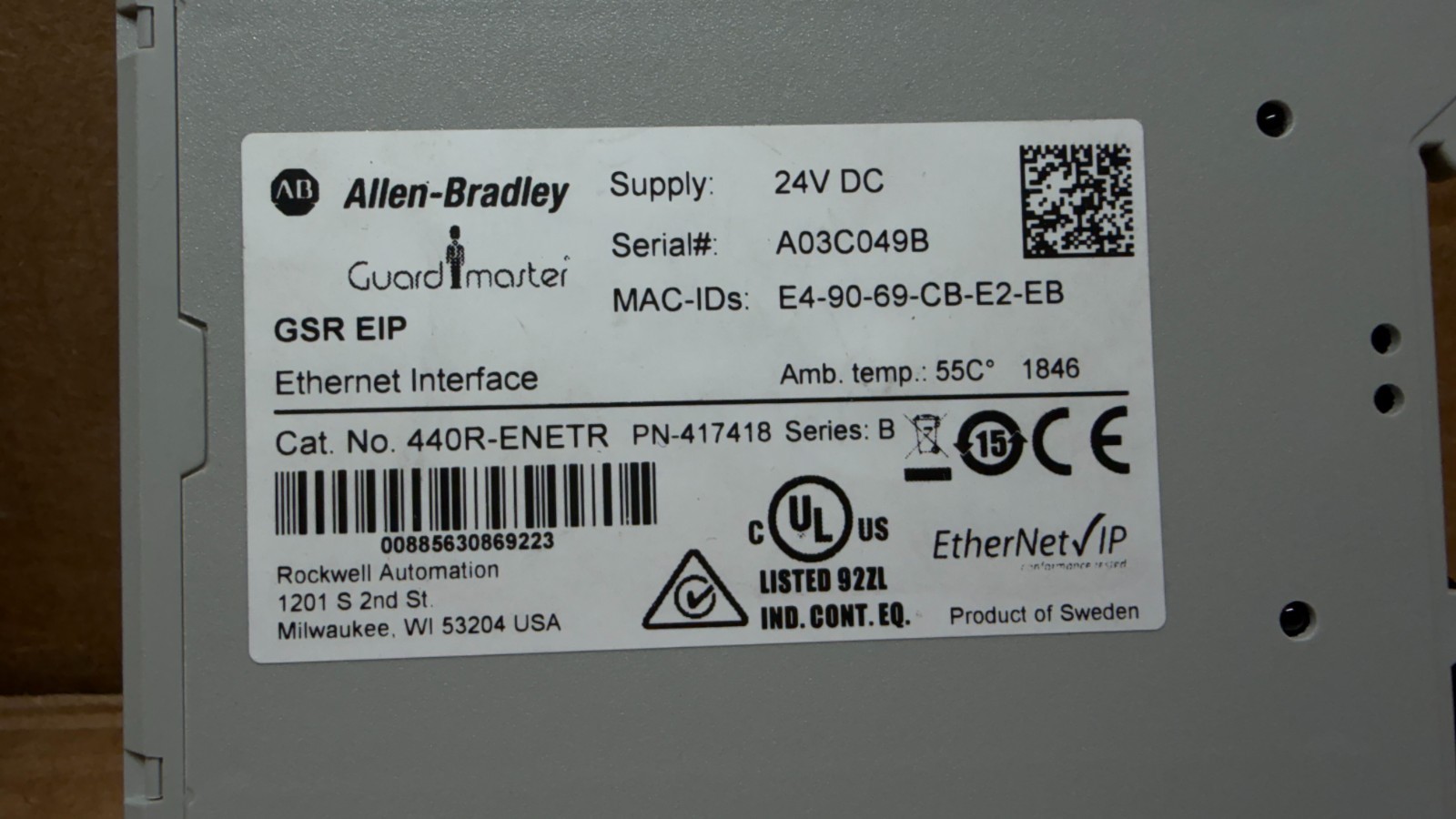 NEW AB 440R-ENETR SER B ETHERNET INTERFACE 24VDC S/N: A03C049B SHIPS SAME DAY