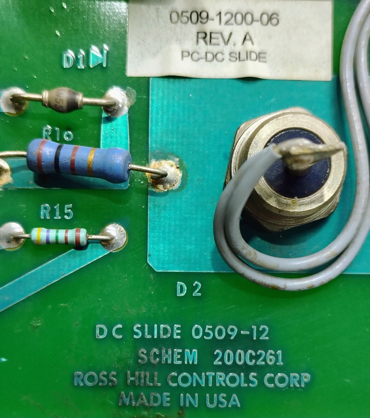 ROSS HILL CONTROLS 200C261 DC SLIDE 0508-12 PCB BOARD POWER 0509-1200-06 REV A