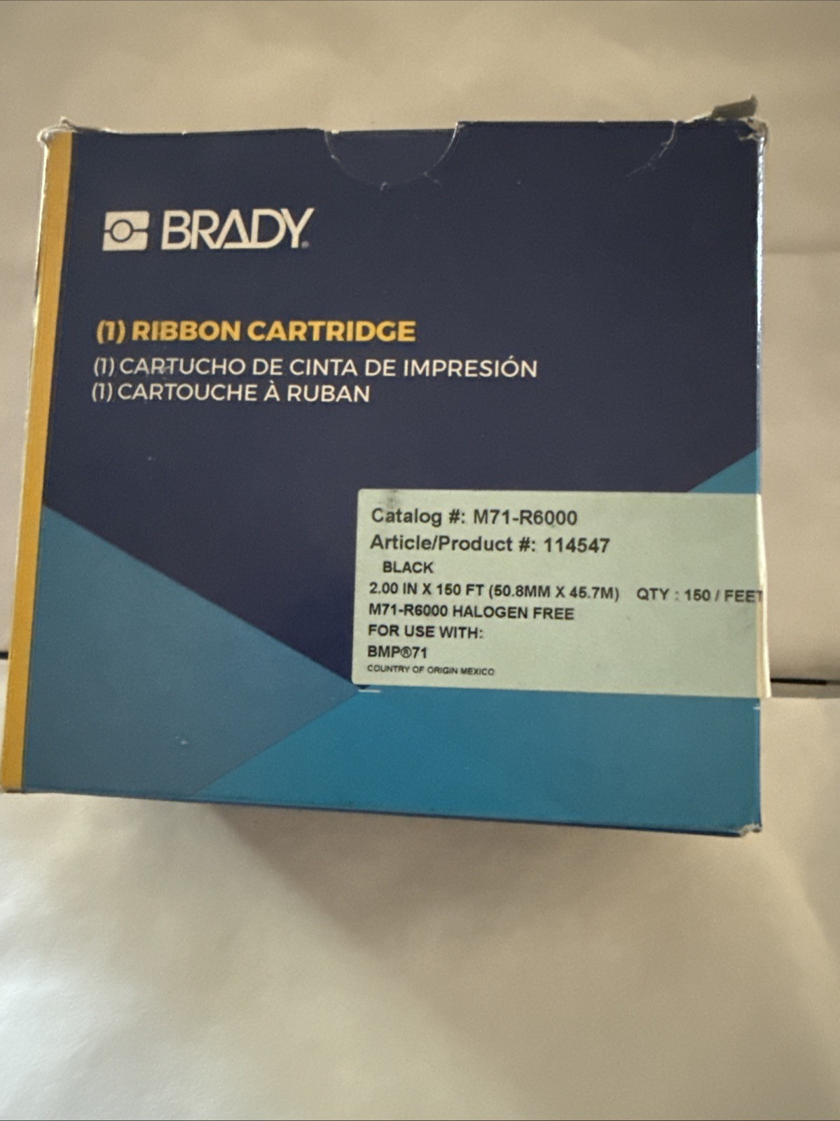New OEM BRADY M71-R6000 PRINTER RIBBON CARTRIDGE BLACK 2.00 IN X 150 FT AC