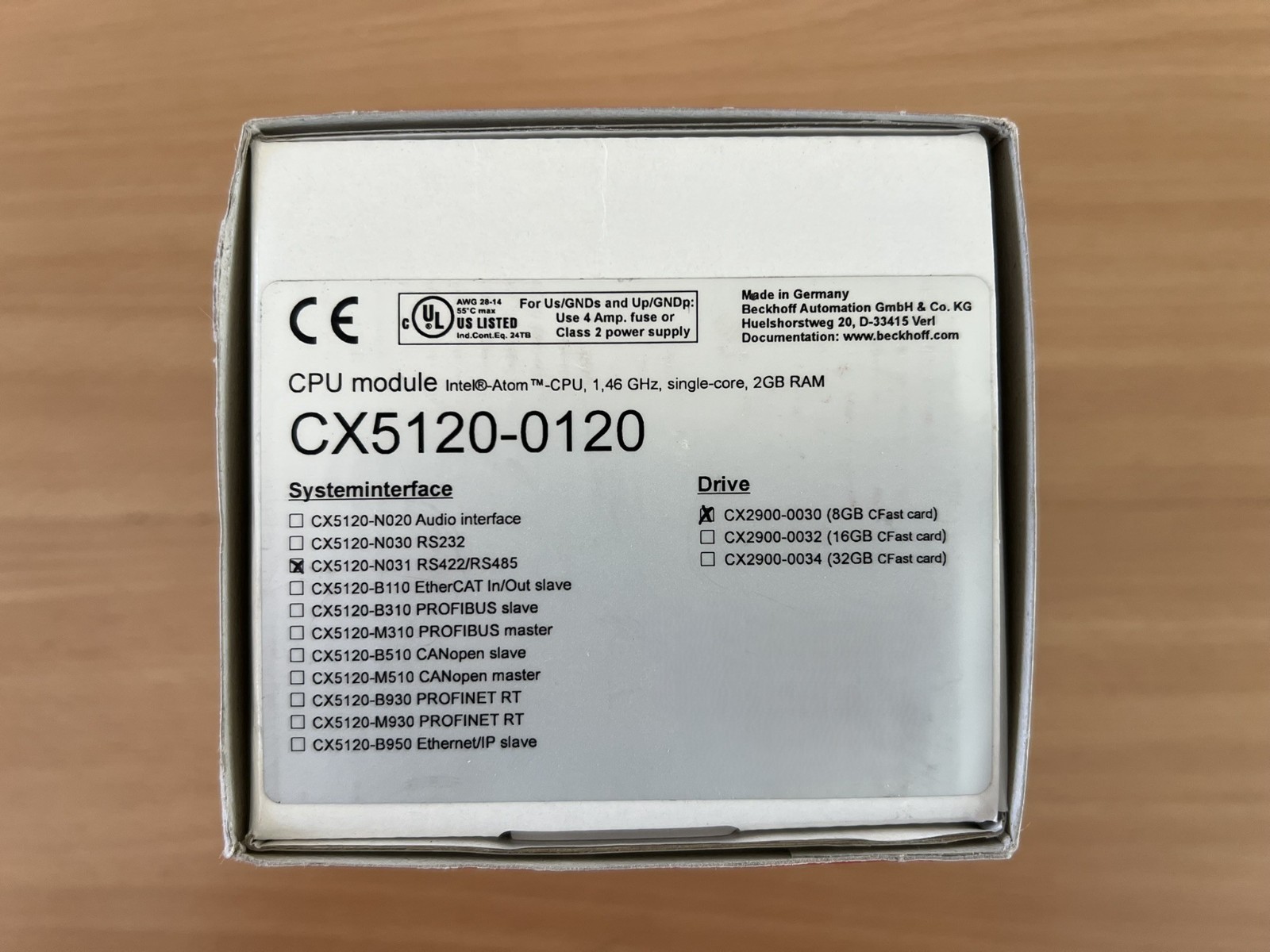 Beckhoff Embedded PC CX5120-0120/2GB, CX5120-N031 RS422/RS485 & Embedded Windows
