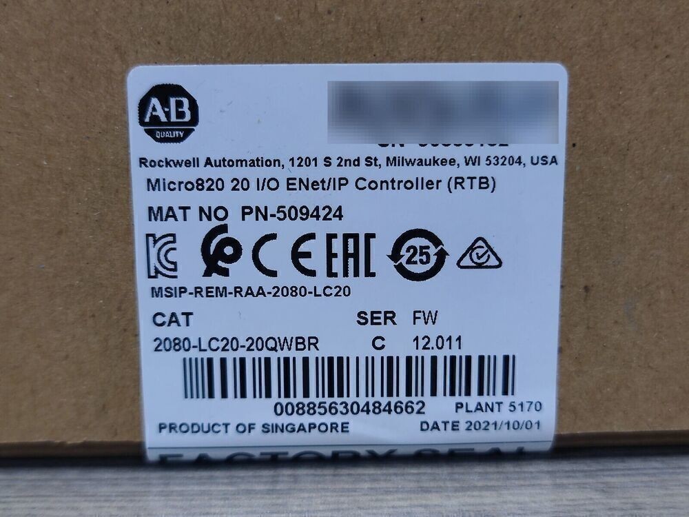 AB 2080-LC20-20QWBR Micro820 20 I/O ENet/IP Controller New Sealed In Box