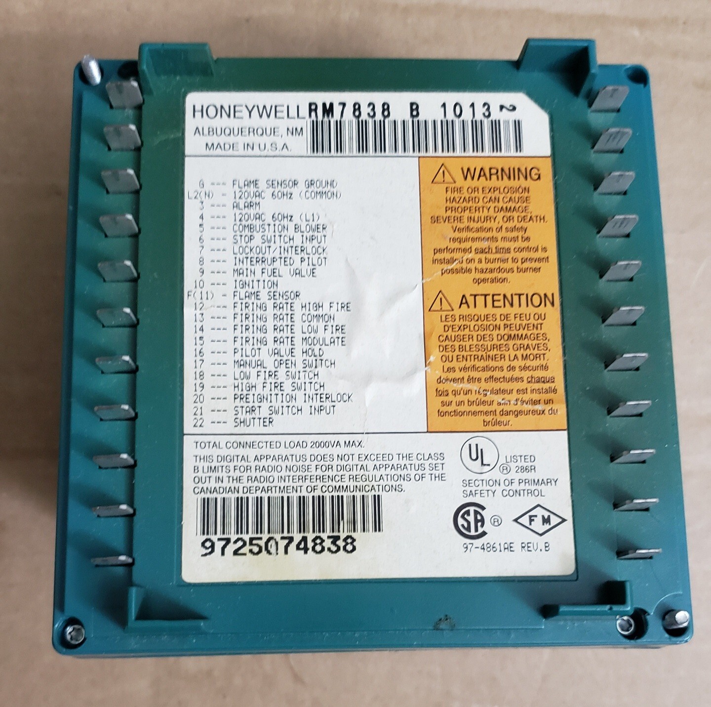 💥TESTED💥HONEYWELL RM7838B1013/ RM7838 B 1013 W/ ST7800A1005 Burner Control