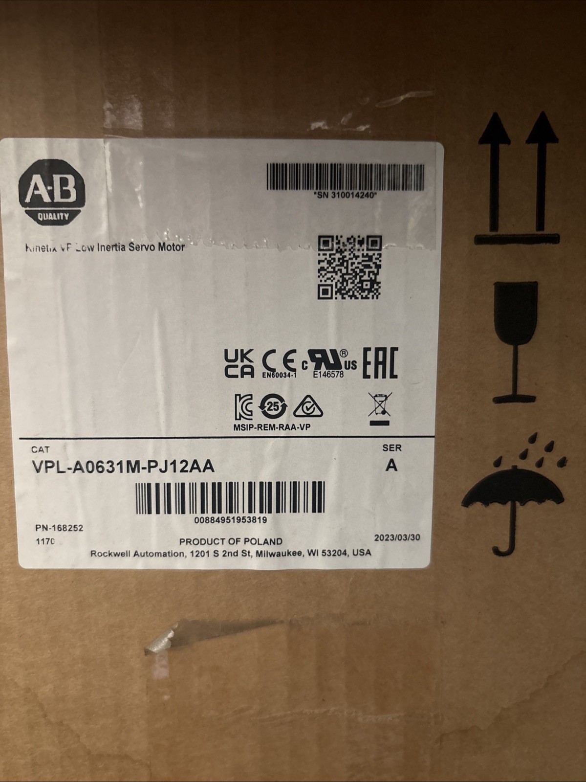 VPL-A0631M-PJ12AA ALLEN BRADLEY Kinetix VP Low Inertia Servo Motor