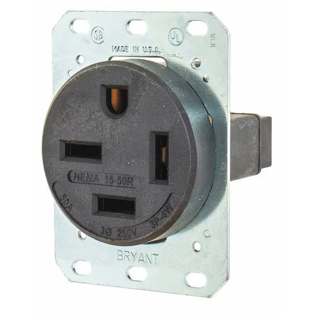 Bryant 8450Fr Straight Blade Receptacle, 15-50R, 50 A, 250V Ac, 3 Pole, 4 Wire,