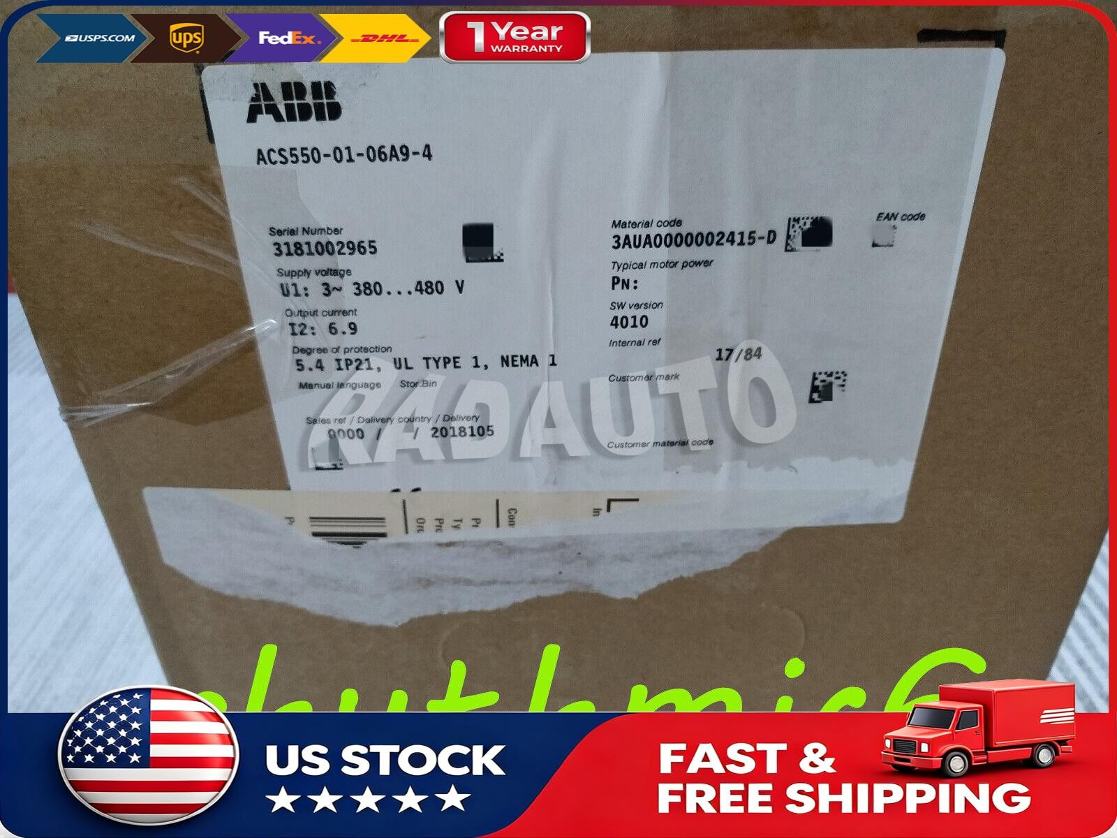Brand New ABB ACS550-01-06A9-4 Inverter 380V 3KW No Keypad