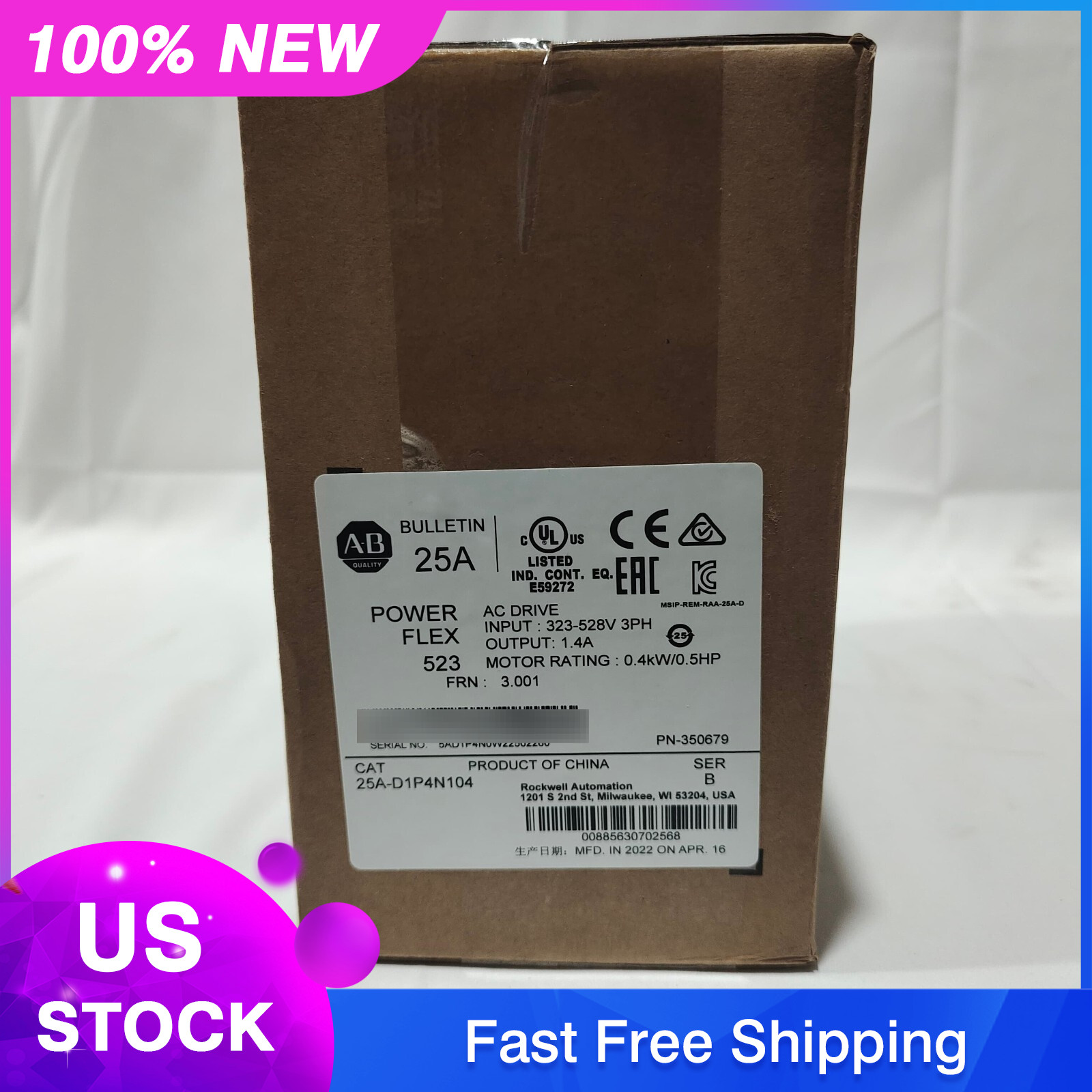 Brand New Sealed Allen Bradley 25A-D1P4N104 /B PowerFlex 523 AC Drive 0.4kW !AB