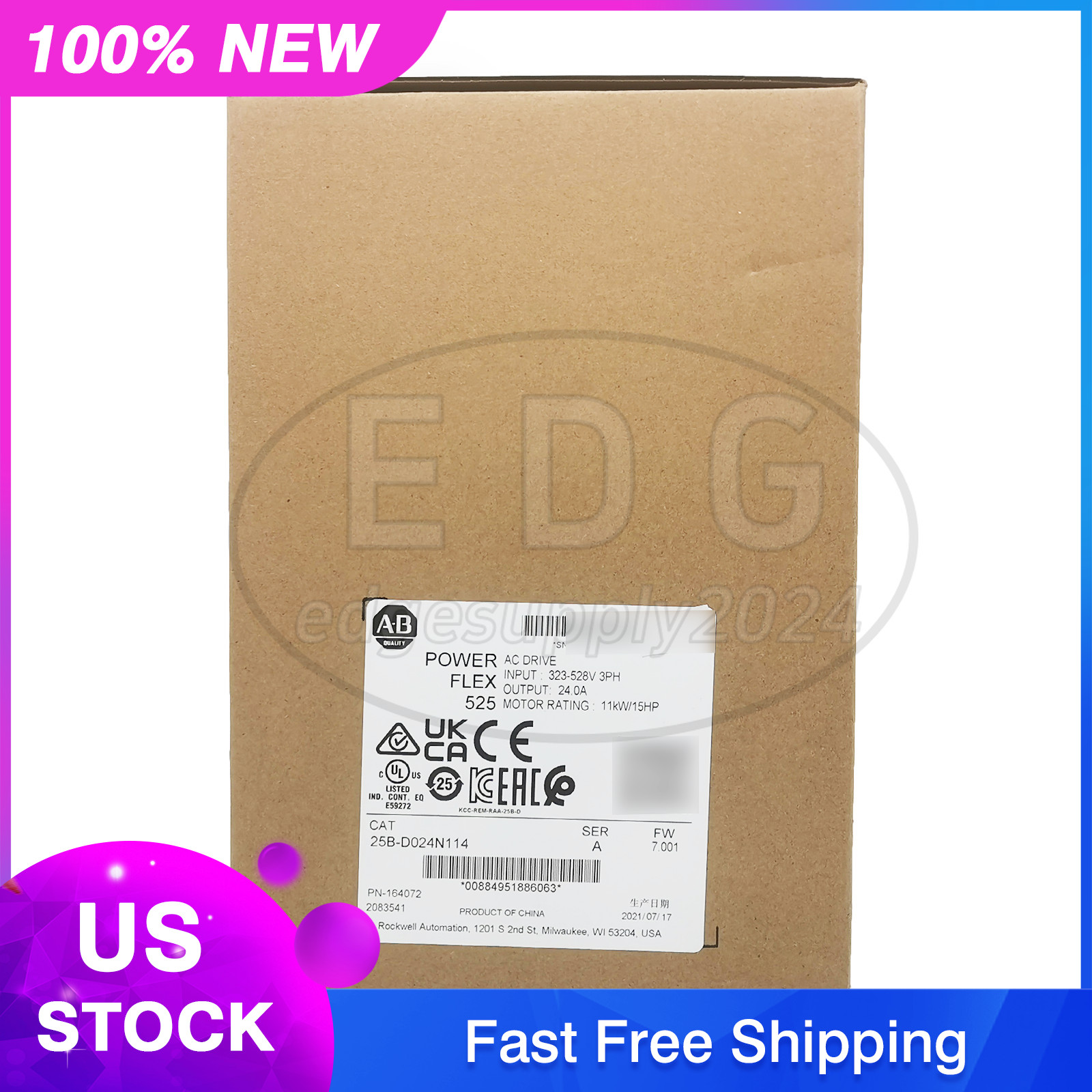 Allen-Bradley 25B-D024N114 PowerFlex 525 11kW (15Hp) AC Drive Variable Frequency