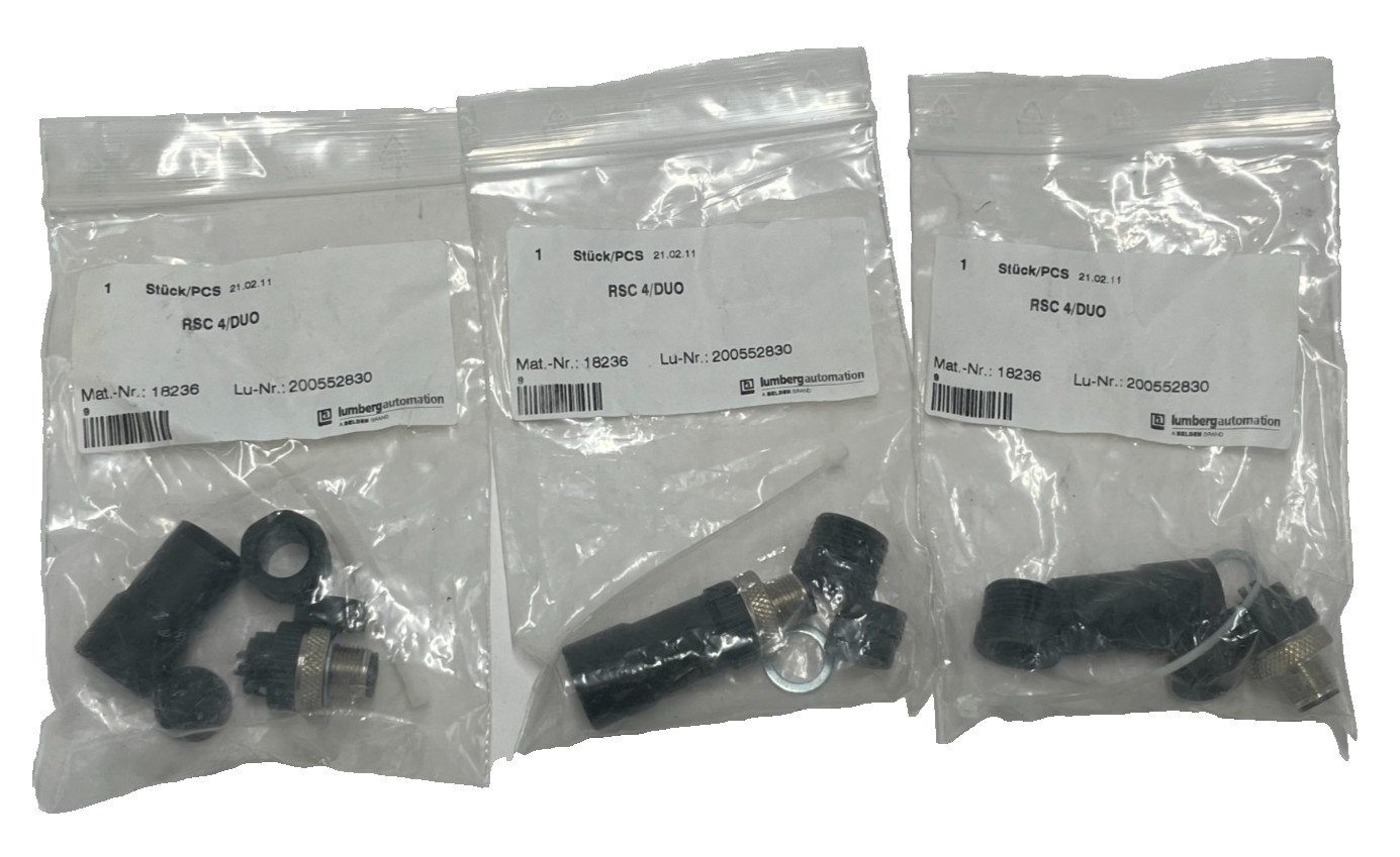 (3) Lumberg RSC 4/DUO M12 4-Pin Male Duo Connector Field Wireable IP67 600005193