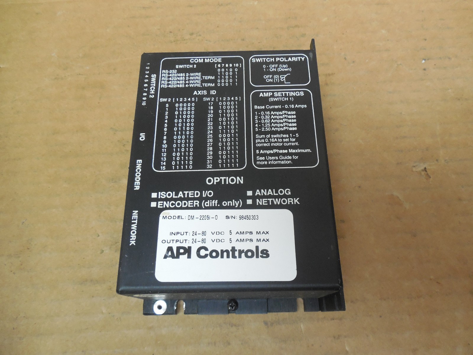 API Controls Microstep Intelligent Controller DM-2205I-O 24/80 VDC 5 Amp Used