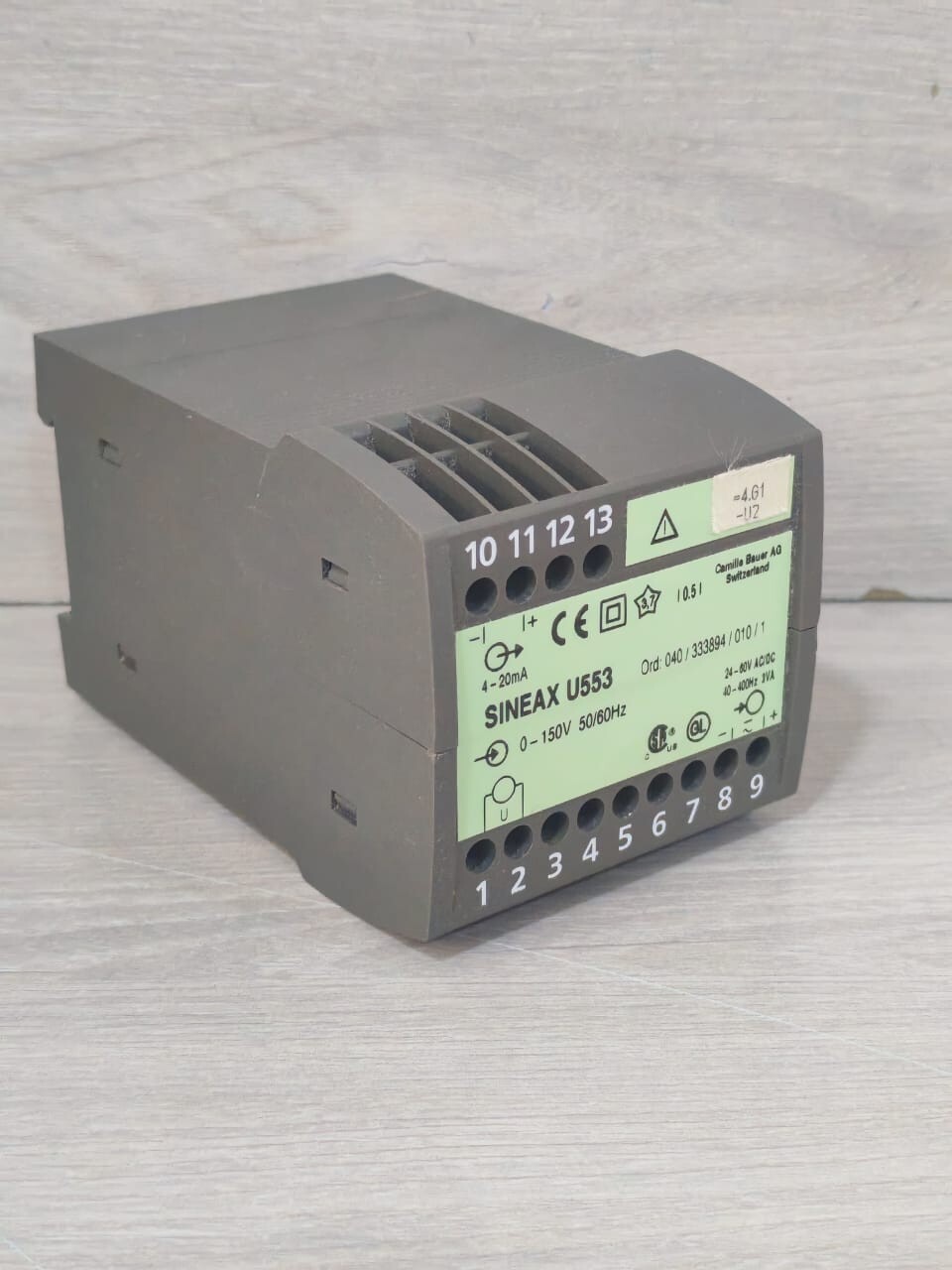 CAMILLE BAUER SINEAX U553 VOLTAGE TRANSDUCER 0-150V 50/60Hz- W/O ANY ACCS.