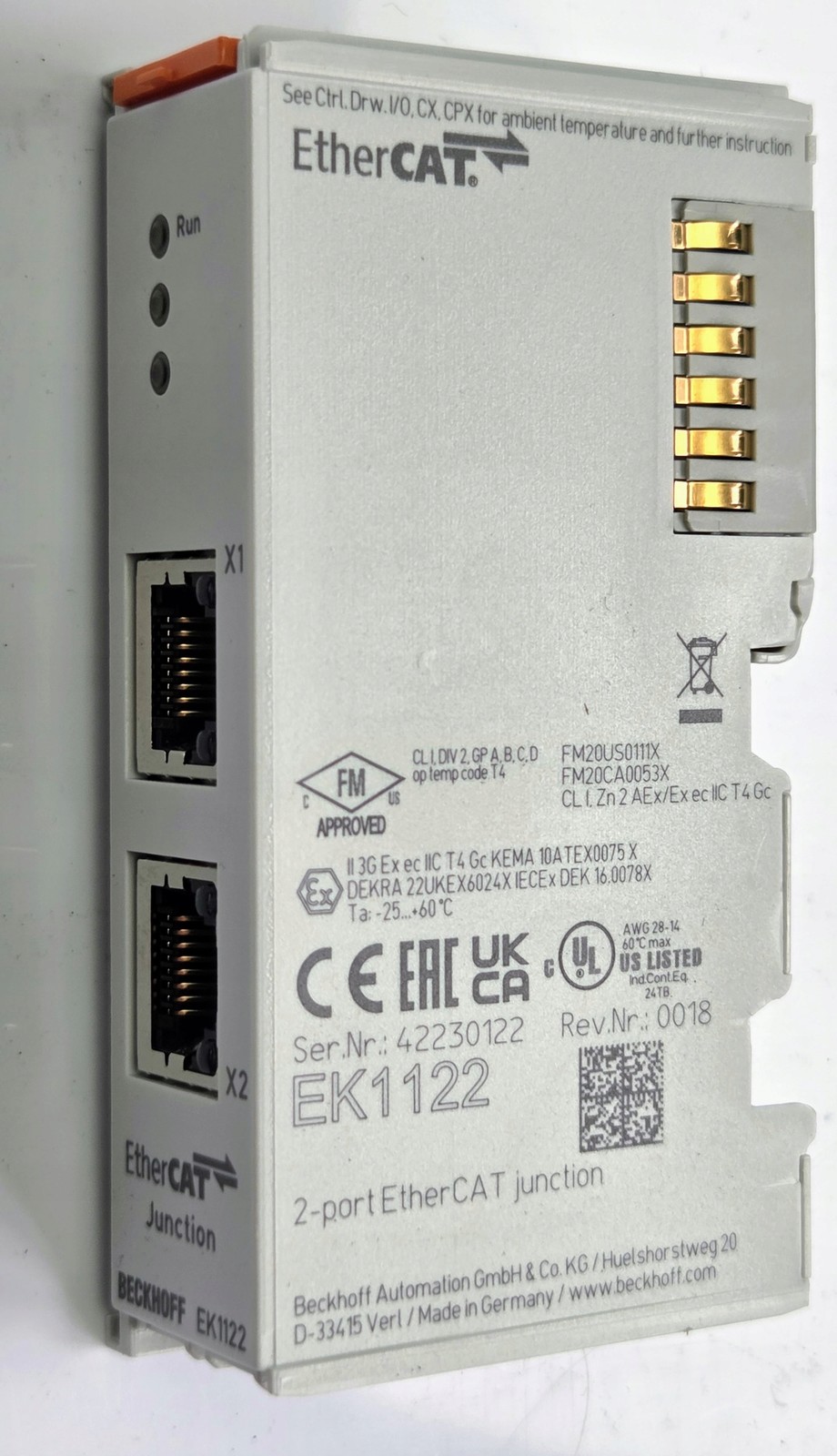 Beckhoff EK1122 2-Port EtherCAT Junction Module Branch Terminal