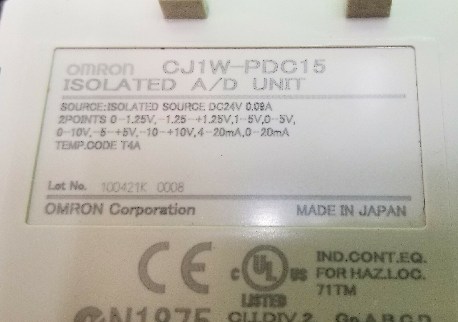 OMRON CJ1W-PDC15 ISOLATED A/D UNIT WORKING PULL MISSING DOOR [OFB3]
