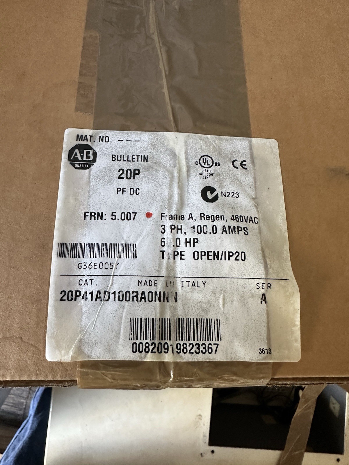 NEW Allen Bradley 20P41AD100RA0NNN /A PowerFlex DC Drive 460VAC 3Ph 60HP 100A