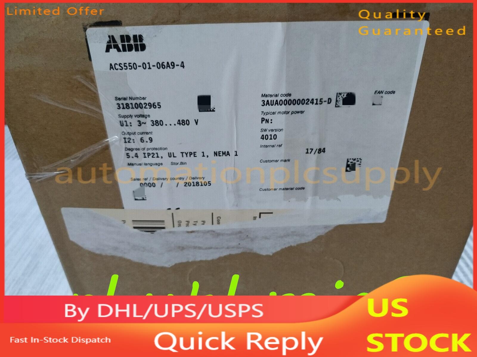 Brand New ABB ACS550-01-06A9-4 Inverter 380V 3KW No Keypad