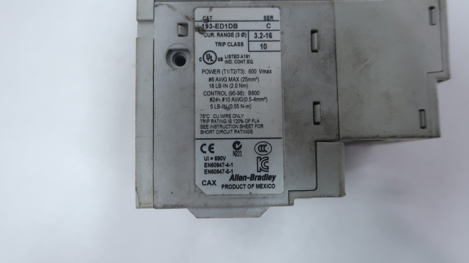 Allen Bradley 193-ED1DB Overload Relay 3.2-16a Ser C