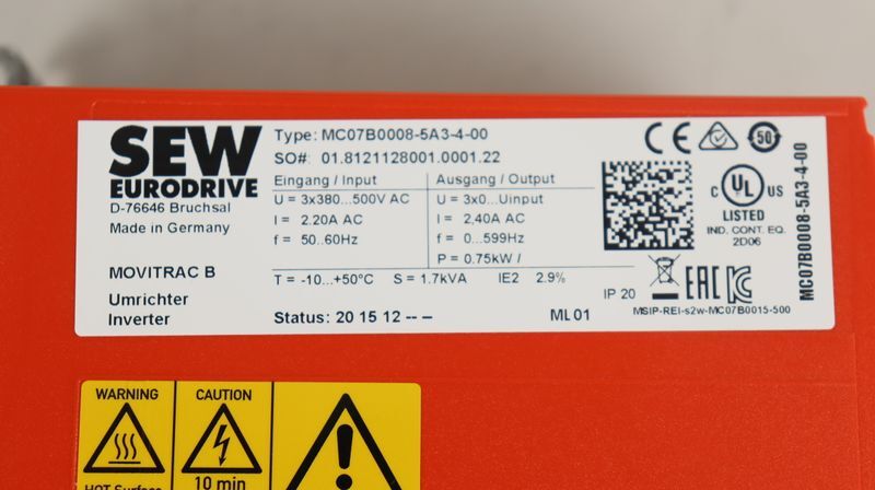 SEW EURODRIVE MC07B0008-5A3-4-00 0.75kW 400V + BW072-003 UNUSED & ORIGINAL PACKAGING