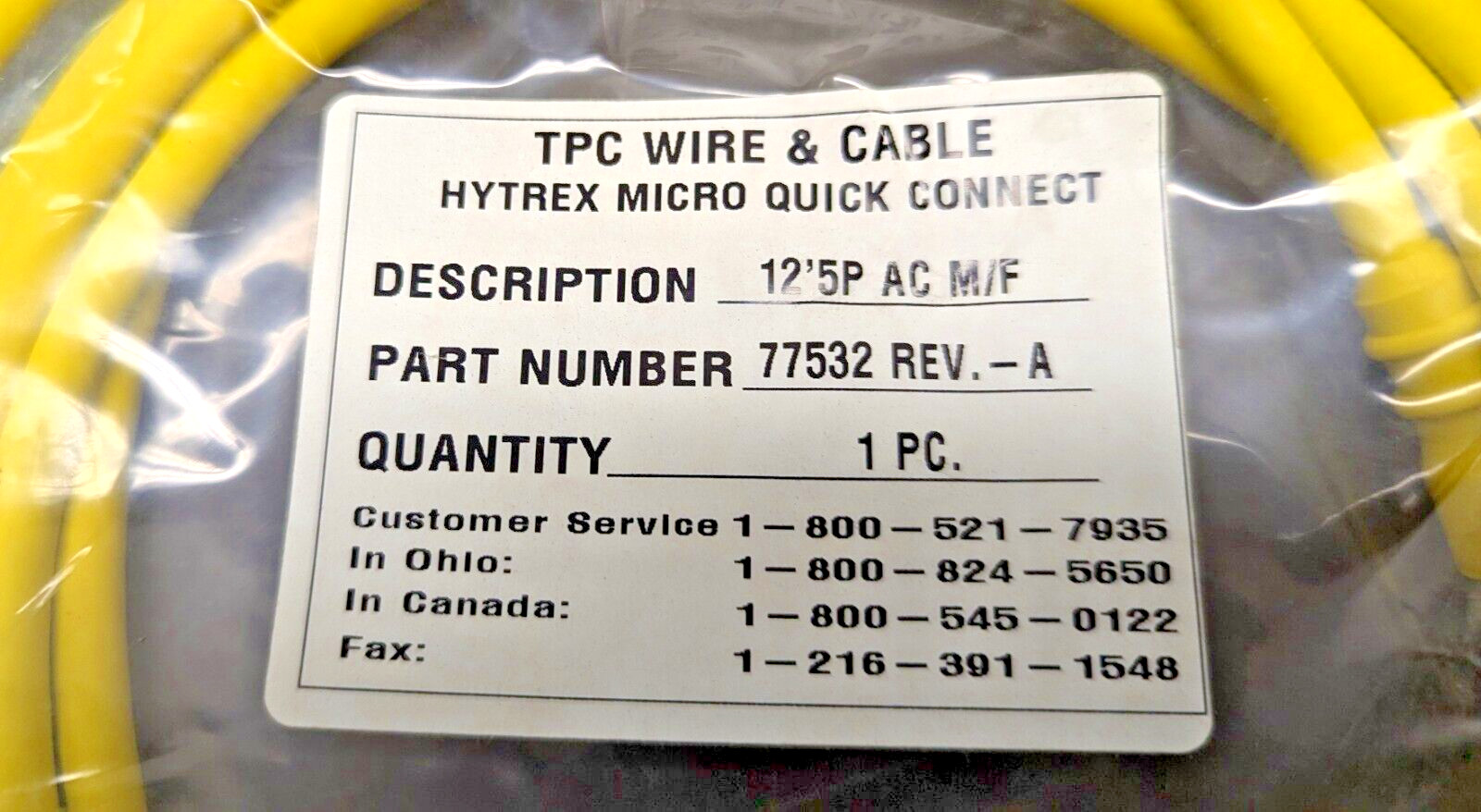 12 Foot Device Net 18/5AWG Male/Female Patch Cord HY-TREX AWM 20626 [A1S3]