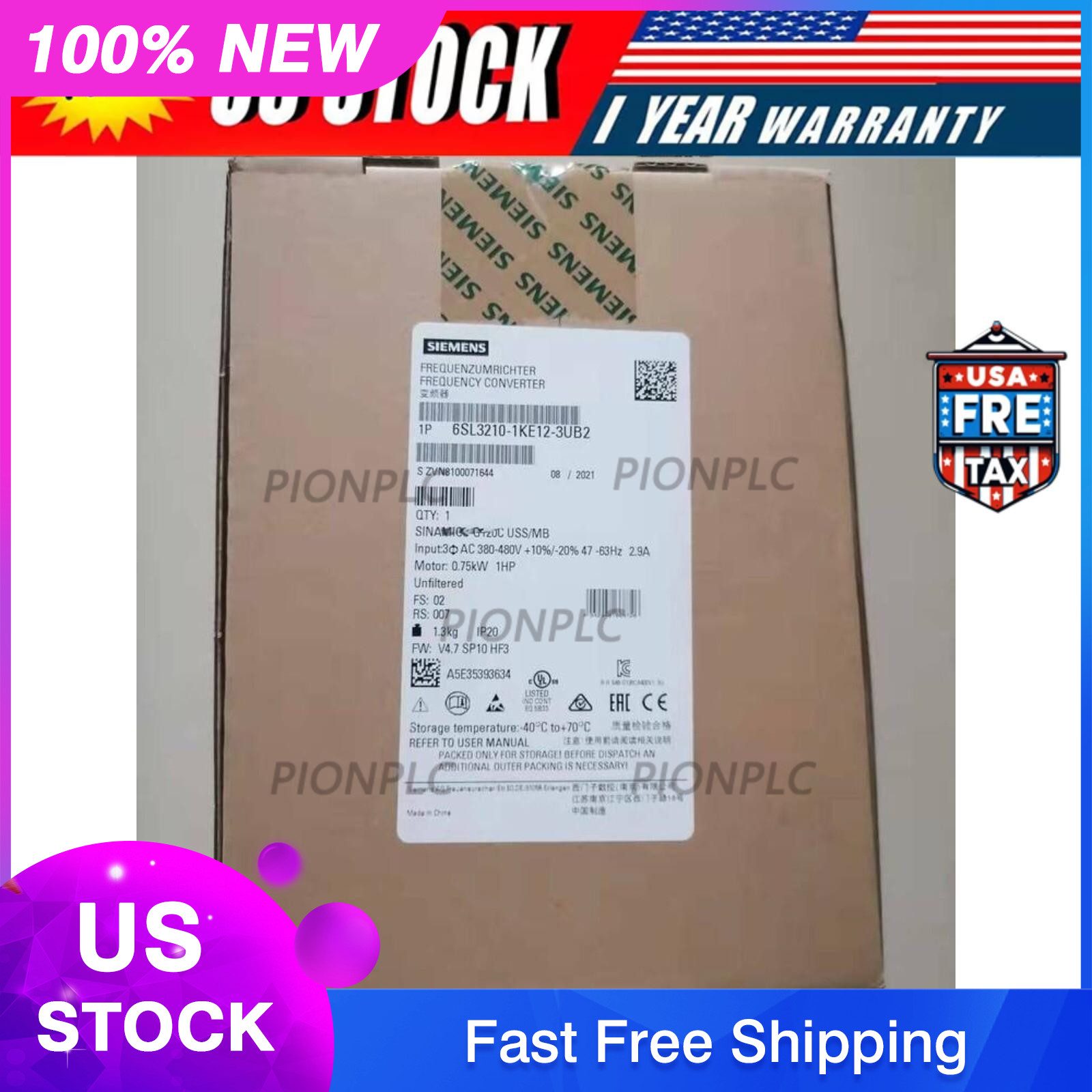 New Siemens 6SL3210-1KE12-3UB2 6SL3 210-1KE12-3UB2 G120C RATED POWER 0,75KW