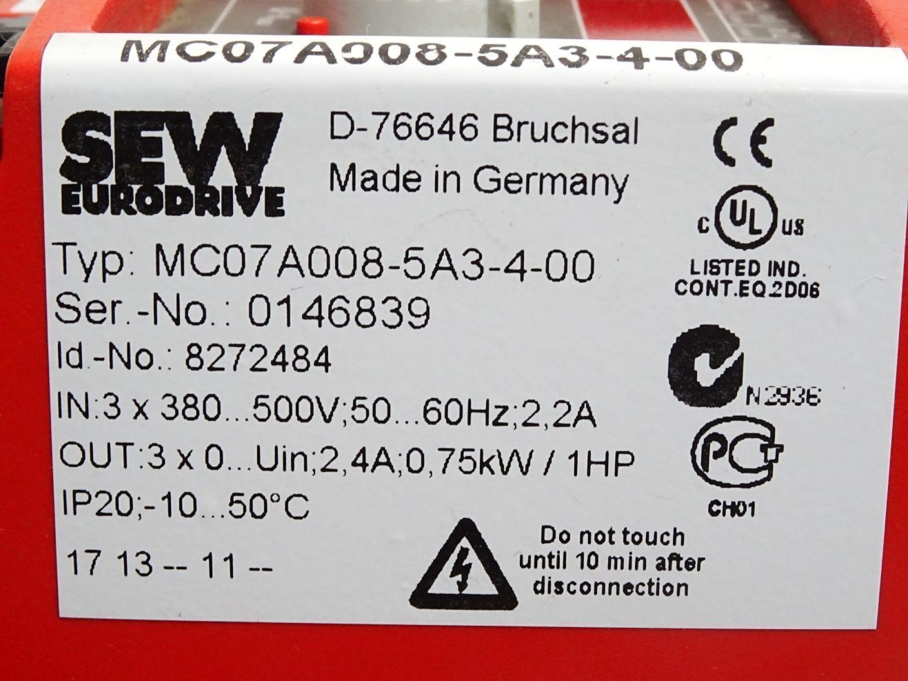 SEW Eurodrive 0.75kW MC07A008-5A3-4-00 8272484