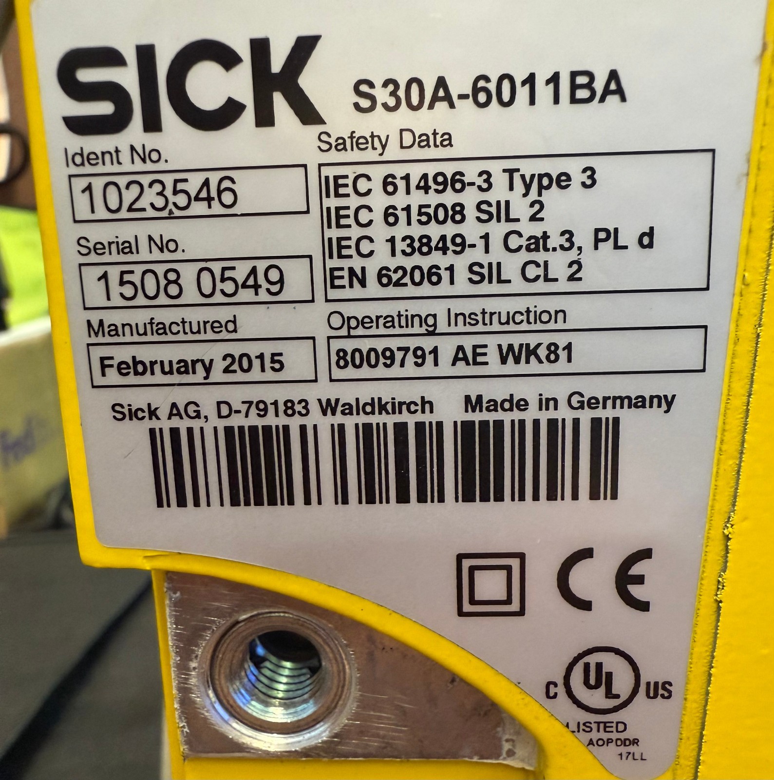 SICK S30A-6011BA SAFETY LASER SCANNER