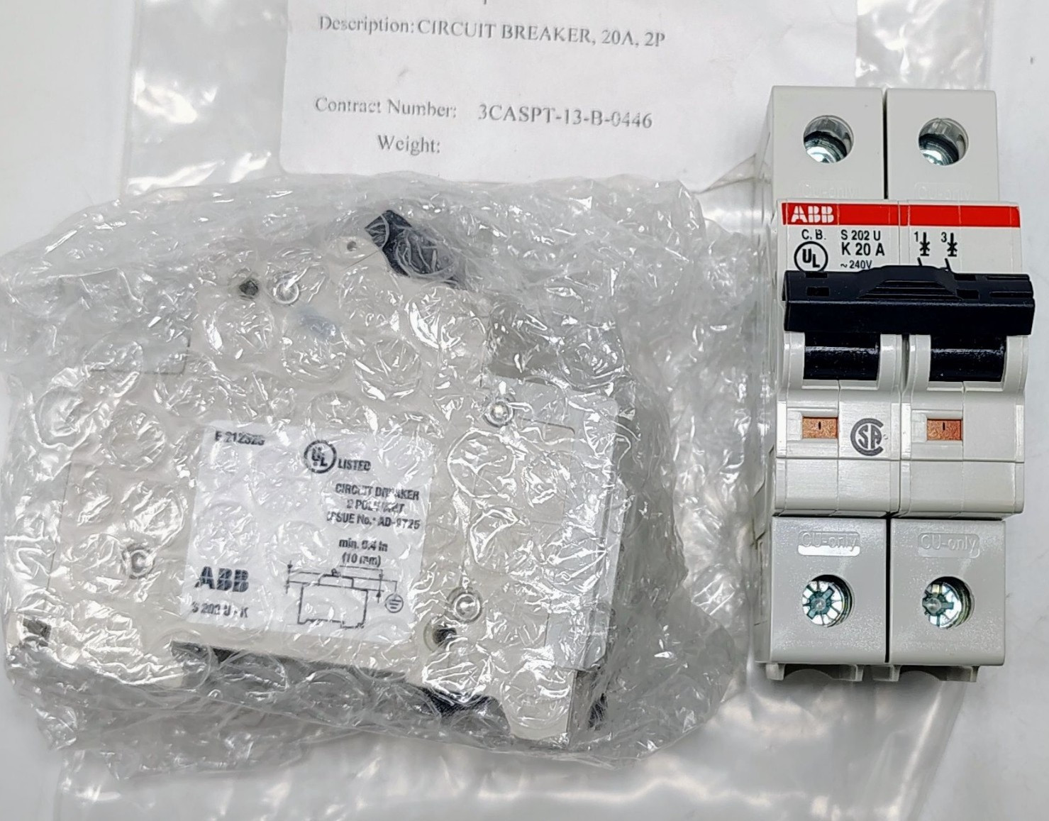 ABB S202U-K20 MCB Circuit Breaker 2P 20A S202U-K20A Din Rail + One Extra