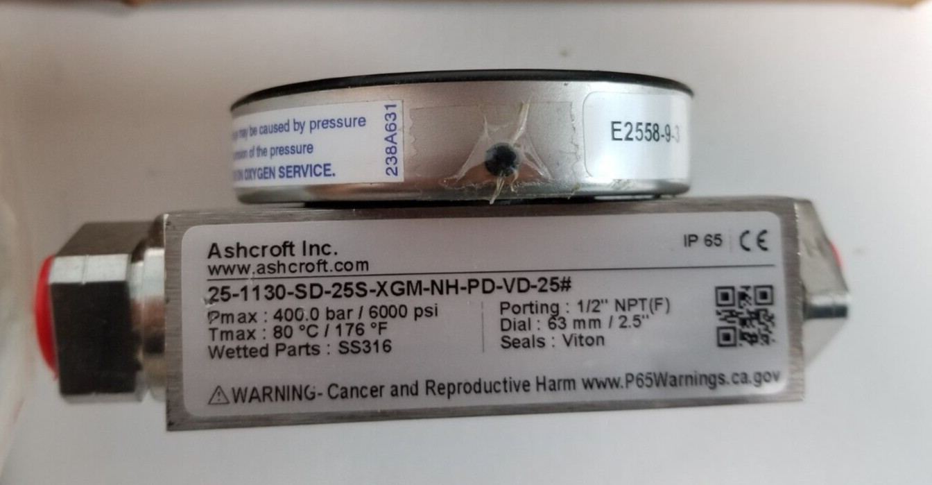 ASHCROFT 1/2IN 0-25PSI NPT PRESSURE GAUGE, 25-1130-SD-25S-XGM-NH-PD-VD-25# (new)