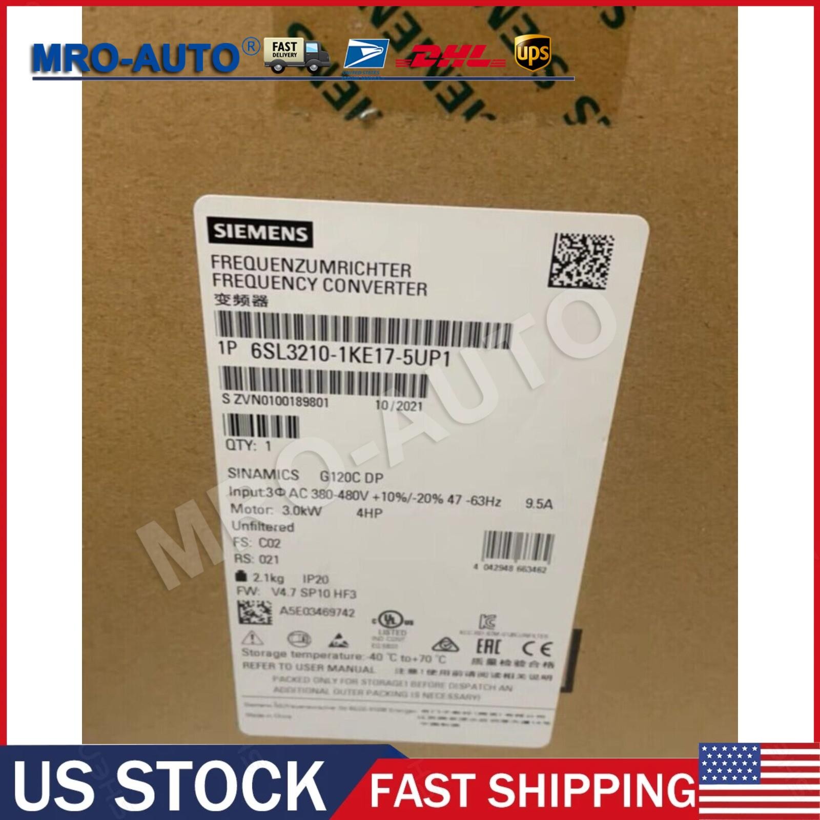 New Siemens 6SL3210-1KE17-5UP1 SINAMICS G120C 3,0KW Power Module Expedited Ship