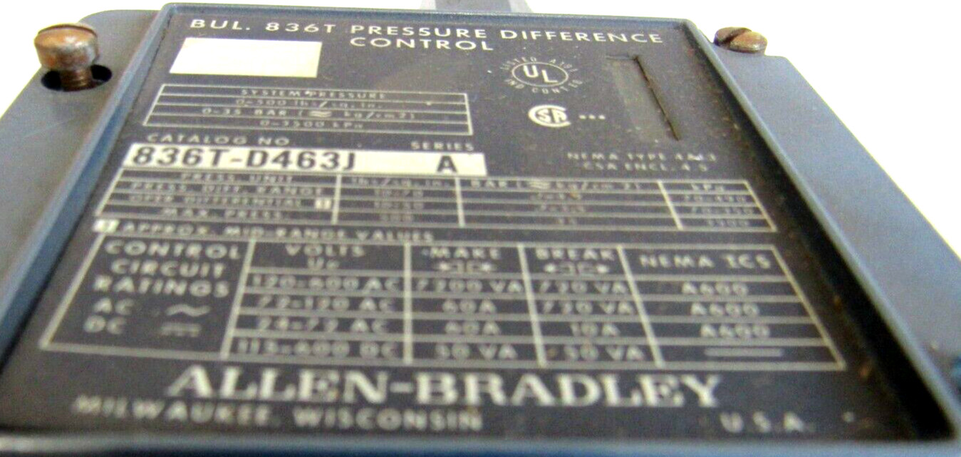 ALLEN BRADLEY 836T-D463J PRESSURE SWITCH SERIES A 836TD463J NEW, SURPLUS