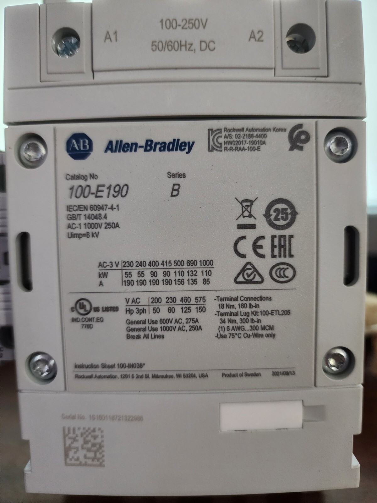 NEW OPEN BOX Allen-Bradley 100-E190KD11 Contactor – U.S. SELLER