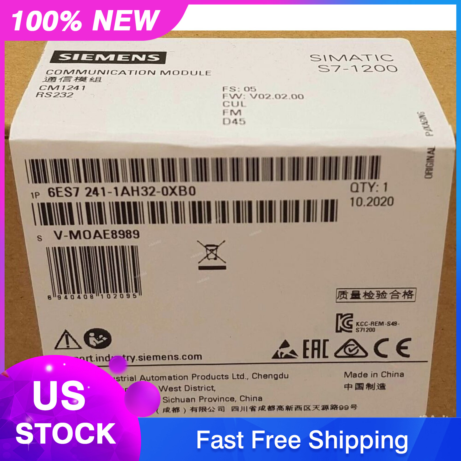 New Siemens 6ES7241-1AH32-0XB0 6ES7 241-1AH32-0XB0 SIMATIC S7-1200 CM 1241