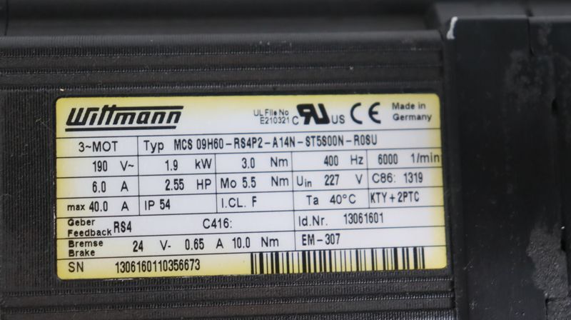 Wittmann Servo Motor MCS 09H60-RS4P2-A14N-ST5S00N-R0SU EXCELLENT CONDITION