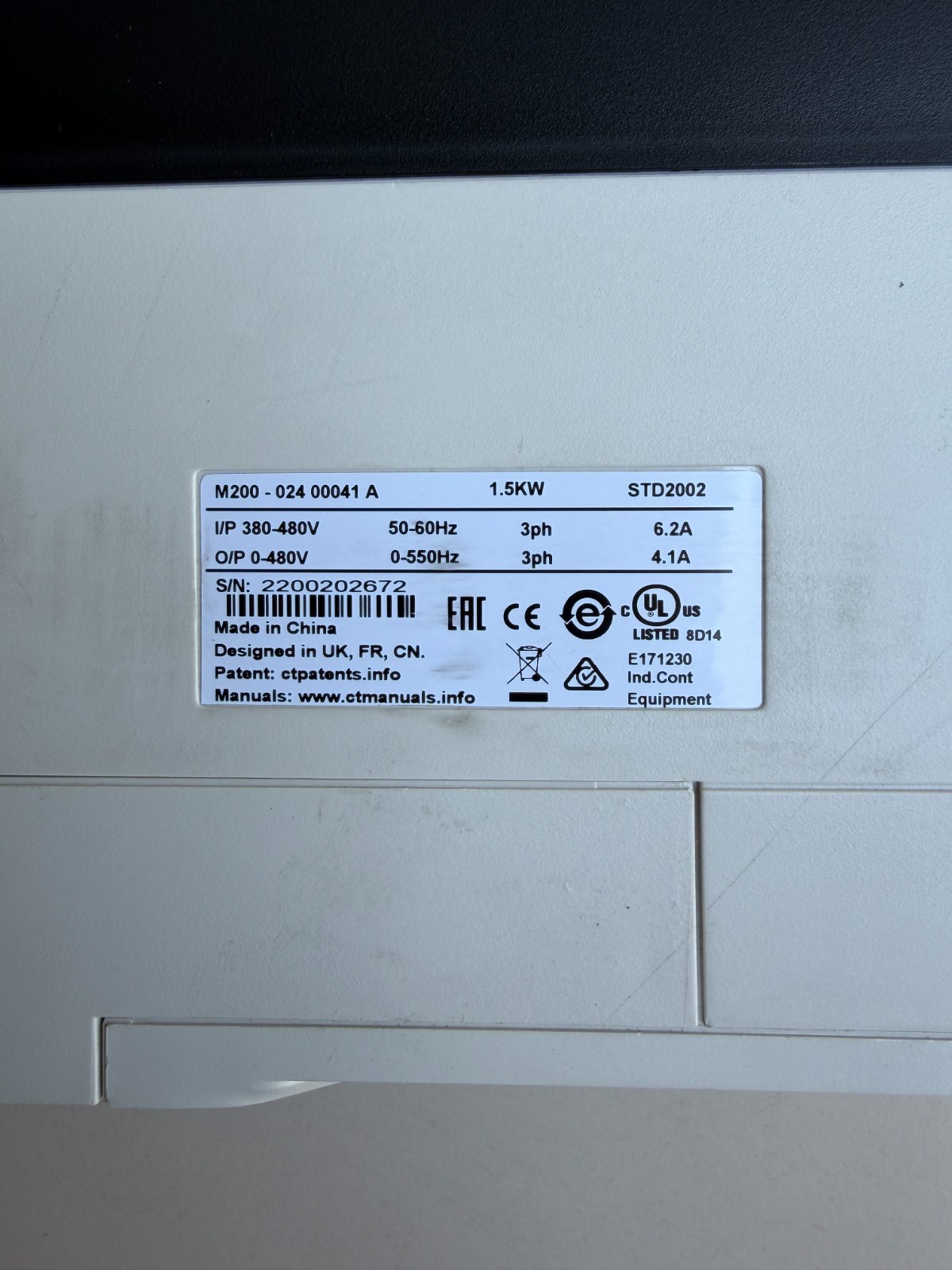 Nidec Control Techniques Unidrive M200 Variable Frequency Drive 1.5kW 3x400V