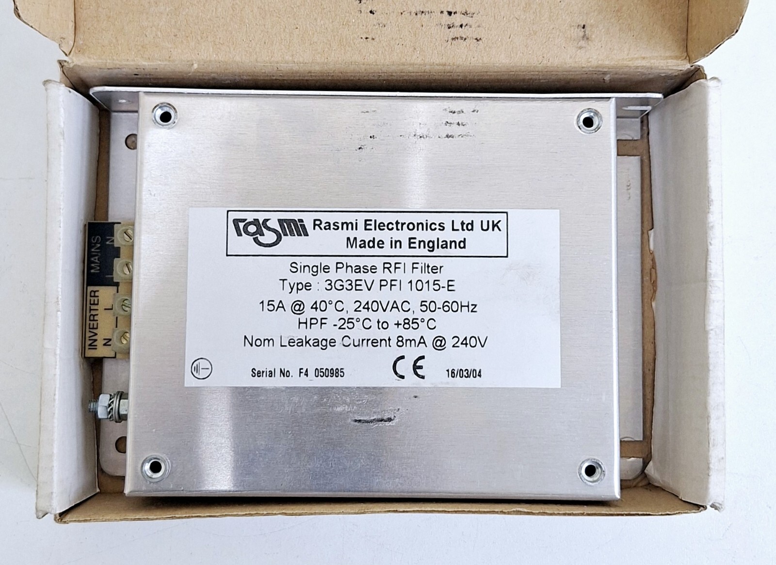 Rasmi Electronics 3G3EV PFI 1015-E Single Phase RFI Filter