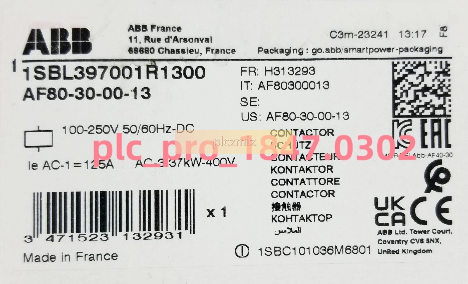 1PCS Brand New ABB AF80-30-00-13 1SBL397001R1300 100-250V Contactor Fast ship