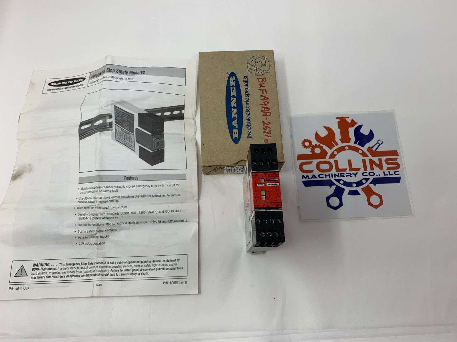 Banner Engineering ES-FA-9AA 60131 Safety Relay 24VAC Electromechanical 6A DIN