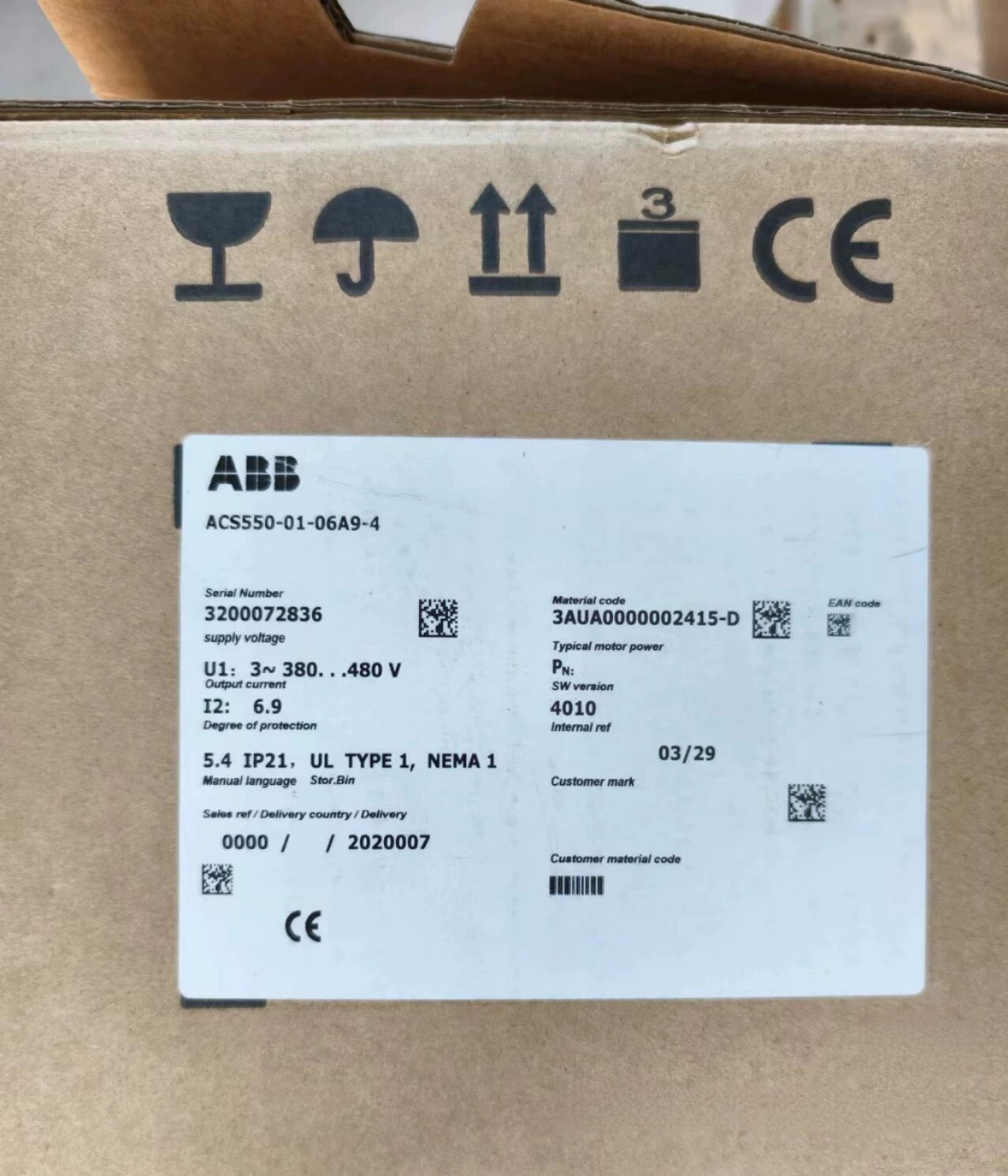 Brand New ABB ACS550-01-06A9-4 Inverter 380V 3KW Fast Ship