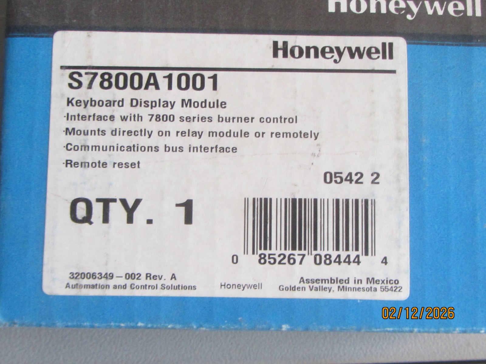 Honeywell S7800A1001 Burner Control Keyboard Display Module. New in the box.